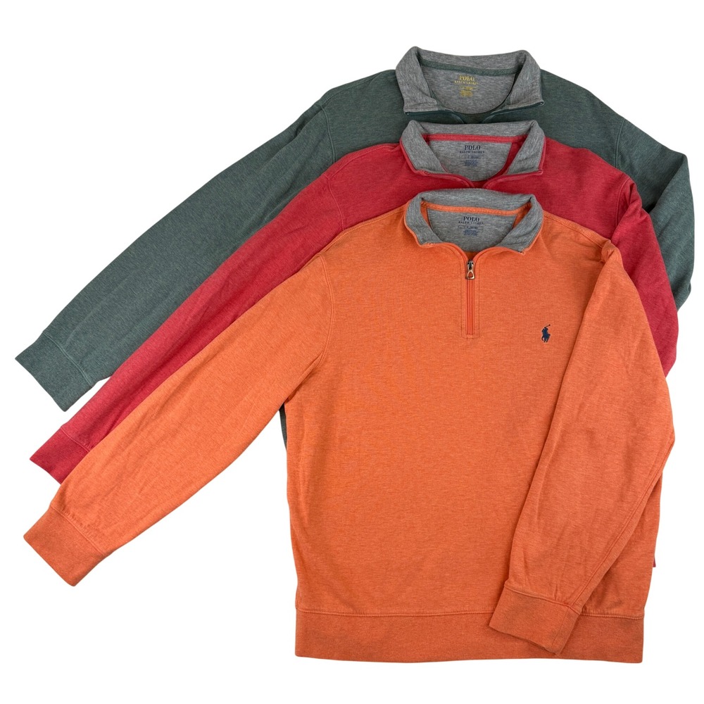 Polo Ralph Lauren Quarter Zip Pullover Mens Large Multi Color 3 Pack Lot Heather